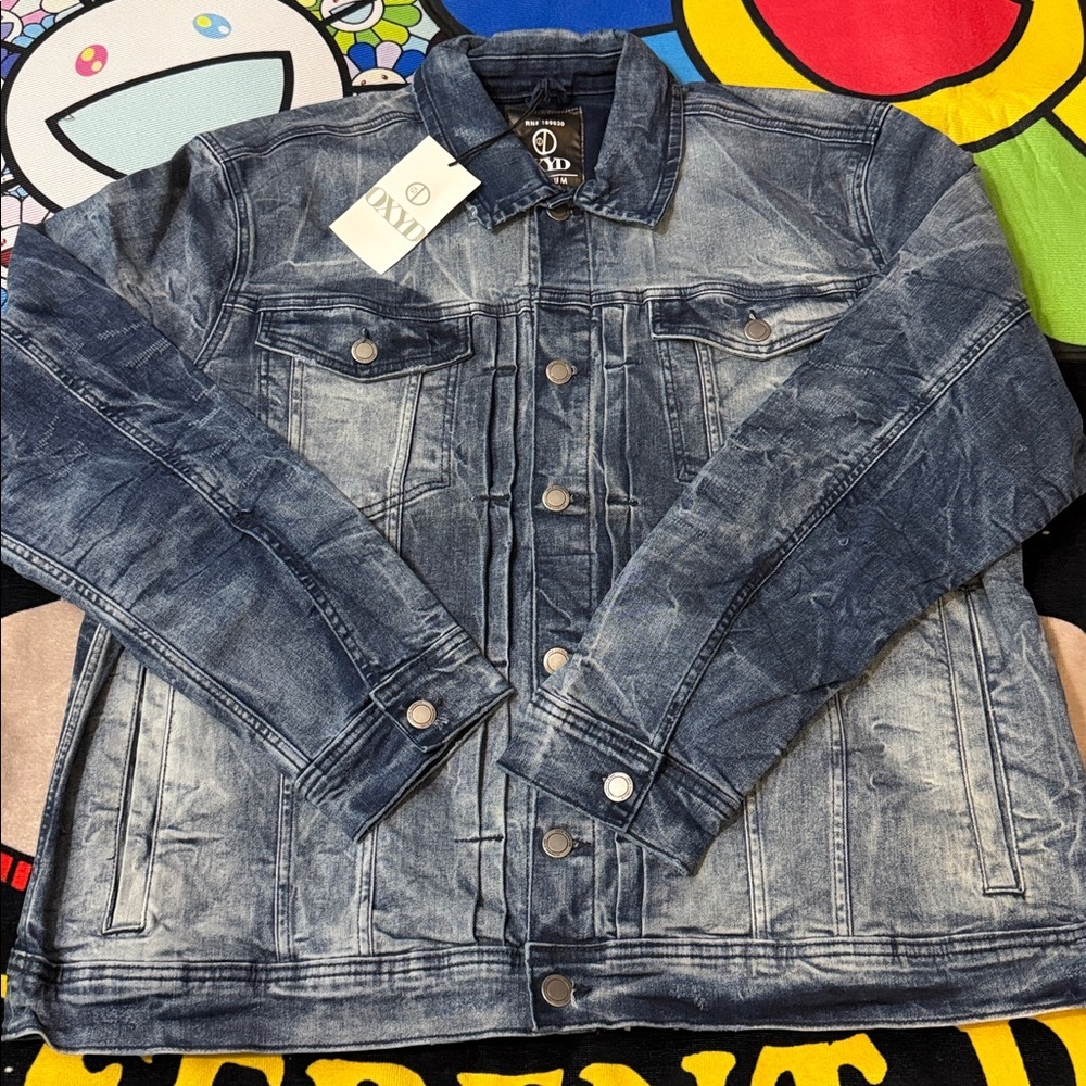 OXYD Premium Denim Men's Distressed Denim Jacket, Size XXXL